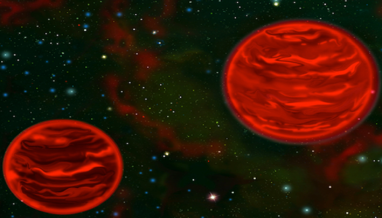 Rappresentazione artistica di un JuMBo, coppie di stelle erranti nello spazio. Credit: Gemini Observatory/Jon Lomberg