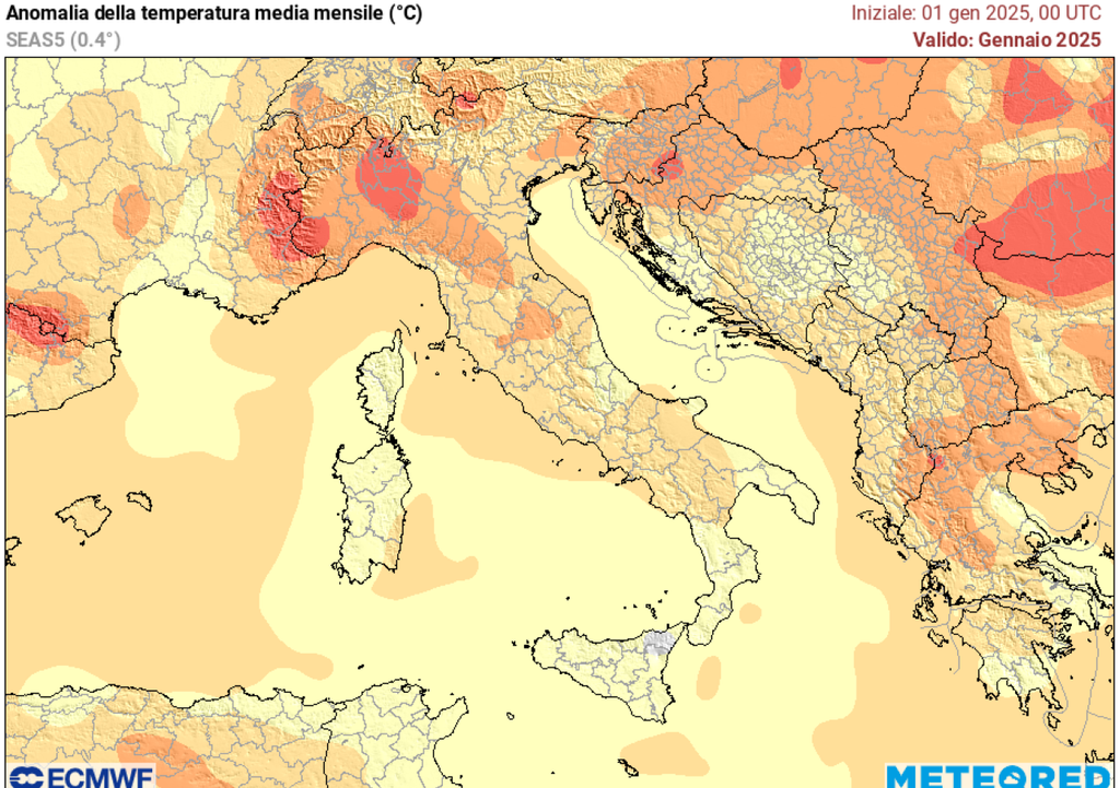 Anomalia temperature gennaio 2025.