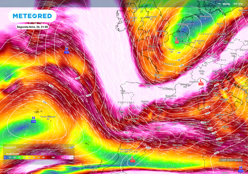 Confirmada mais uma ondulação da corrente de jato polar entre os dias 24 e 28: mais vento, chuva e frio em Portugal