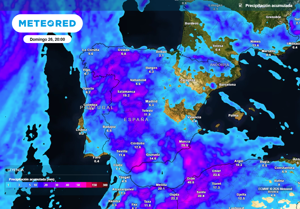 El modelo europeo prevé lluvias en gran parte de la España peninsular en lo que queda de semana, más intensas entre el viernes y el sábado por el descuelgue de la dana.