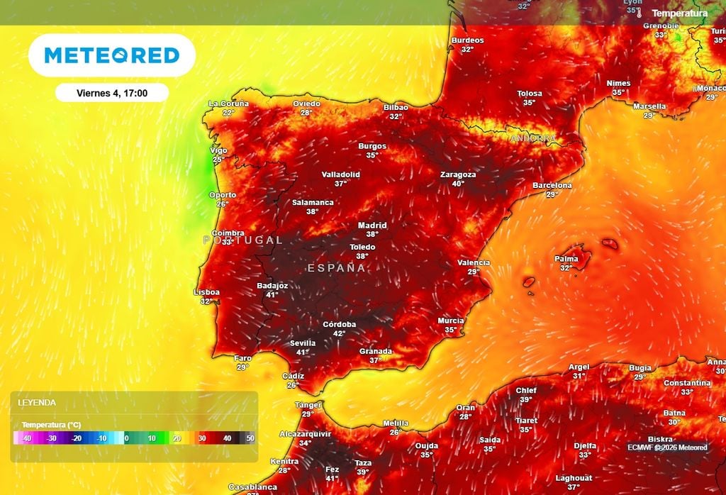 El viernes será el día más cálido de la semana en el conjunto de España, con unas cuantas capitales que alcanzarán o superarán los 40 ºC, según el modelo europeo.