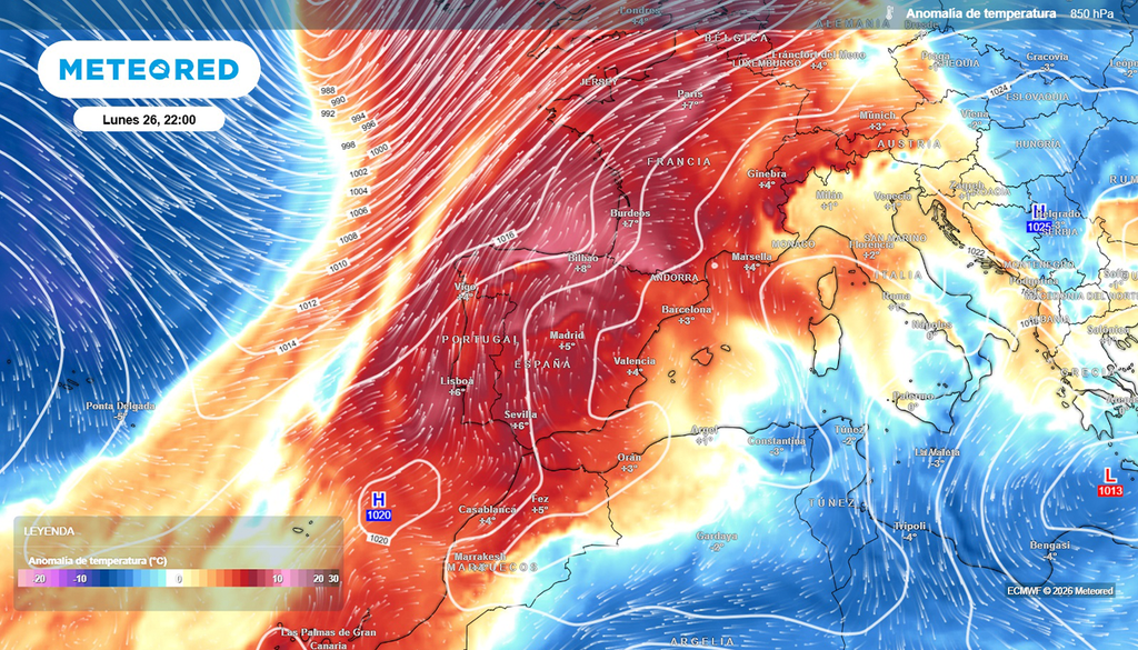 Una masa de aire muy cálida asociada a la dorsal dejará temperaturas altas para la época en las horas centrales en los próximos días.