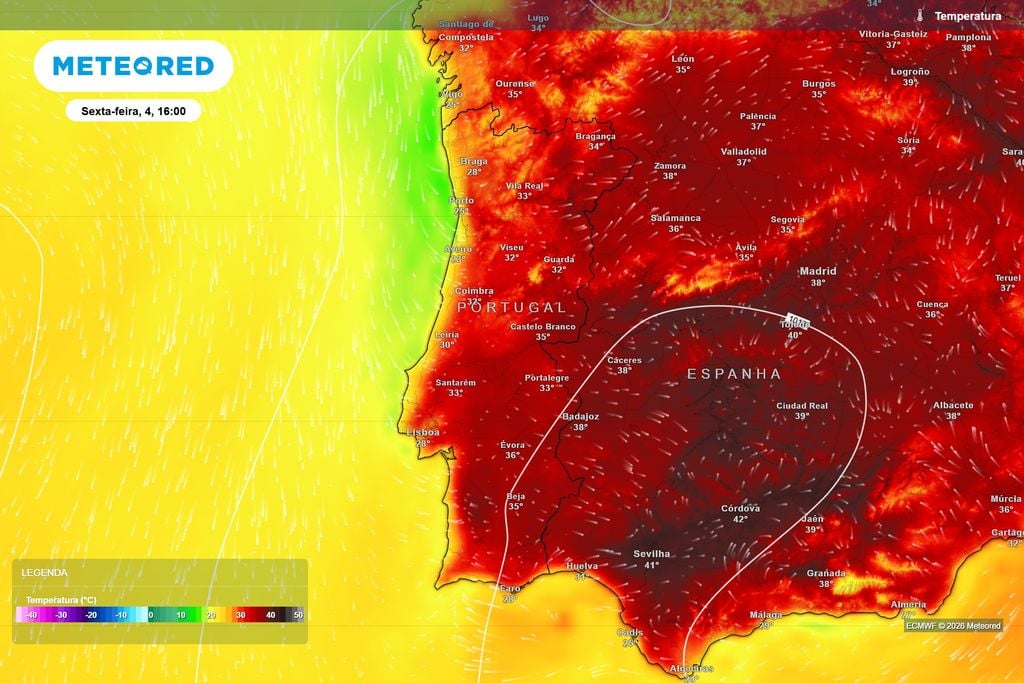 Após o pico de quinta-feira, o calor perderá intensidade na sexta, com uma descida acentuada das máximas sobretudo no Centro e Sul.
