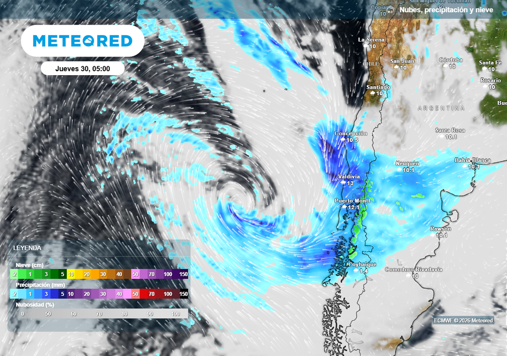 Sistema frontal que dejará las precipitaciones durante el término de la semana laboral.