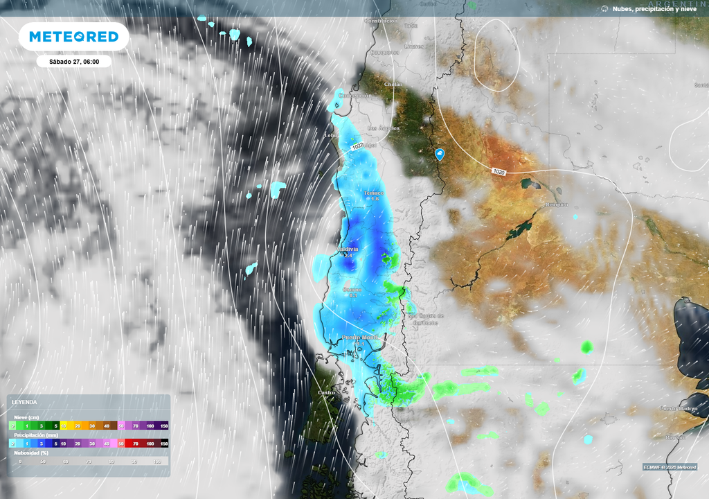 El sábado en la mañana comienzan a declinar las precipitaciones en el centro-sur y sur.