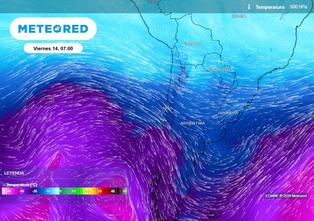 500 hPa Condiciones en altura mantendrán un ambiente inestable en Santiago durante esta jornada.