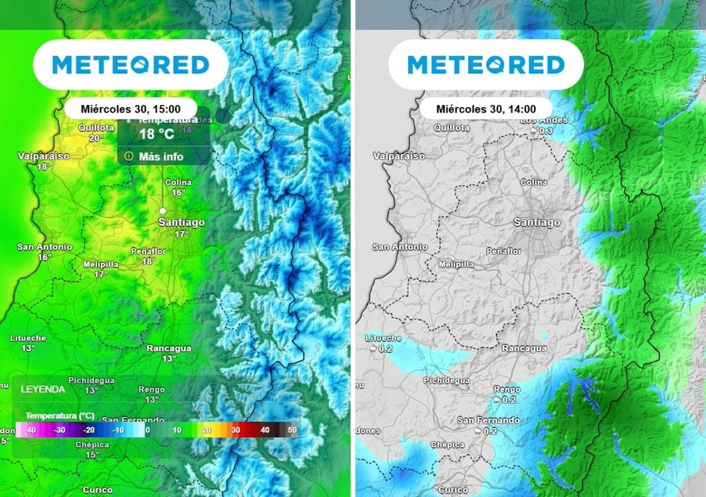 Mapas Máximas moderadas e inestabilidad en la cordillera, serán las claves del tiempo este miércoles.