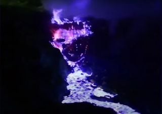 A volcano spews out blue lava! 