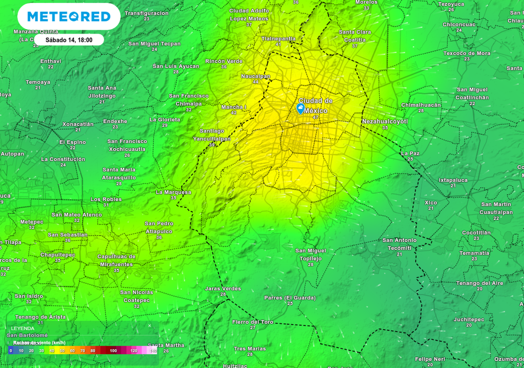 Las rachas más fuertes de viento se esperan en zonas urbanas del centro y norte de la ciudad.
