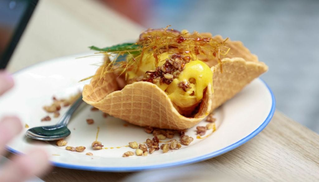 helado La inspiración para este helado se basó en uno de los postres icono de la gastronomía nacional: el mote con huesillos.