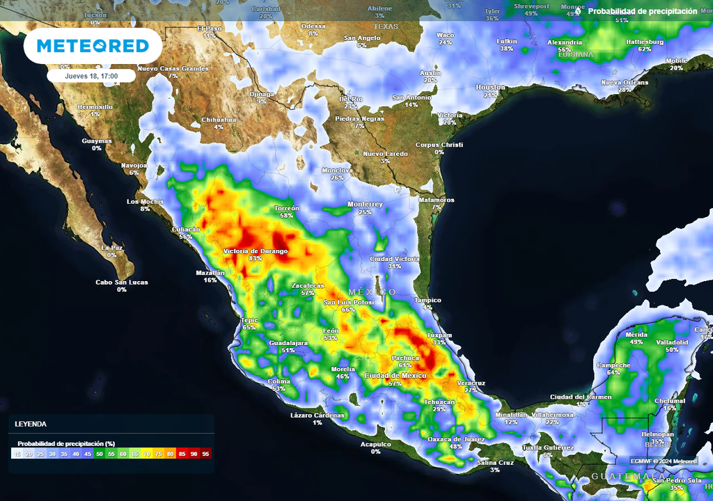 Probabilidad de precipitaciones en % Probabilidad de precipitaciones en %