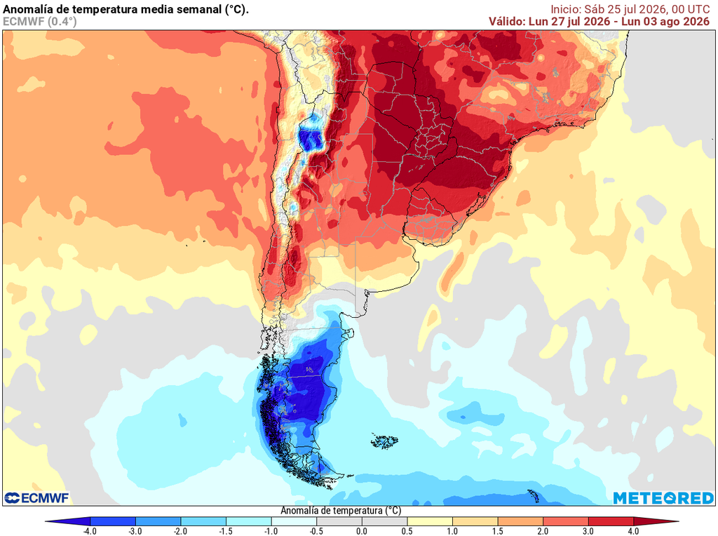 Anomalías cálidas se esperan durante esta semana en Chile central. Esto aumentará el riesgo de precipitaciones cálidas.