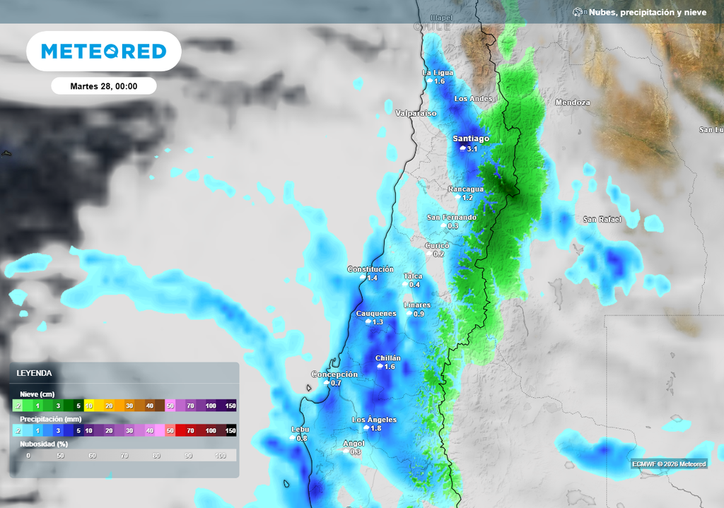 Durante la madrugada comenzarán a registrarse precipitaciones intensas en el interior del centro norte.