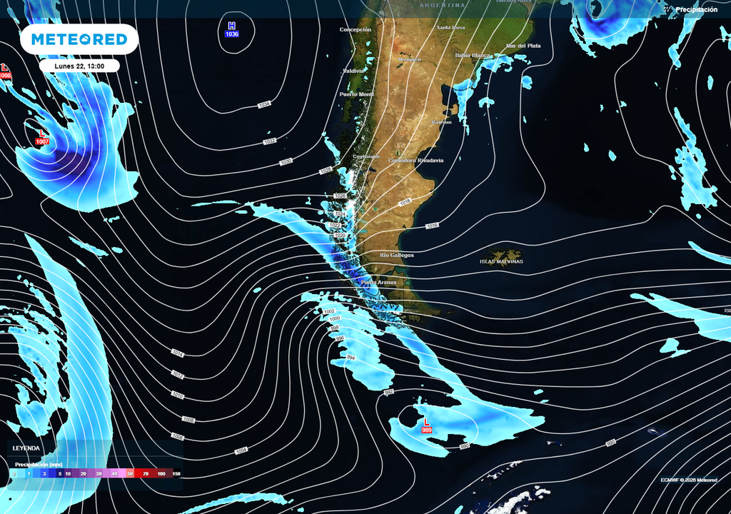 lluvias sobre Chile Un pequeño frente cruzará la Región de Magallanes este lunes 22 de junio, dejando vientos de hasta 60 km/h y precipitaciones.