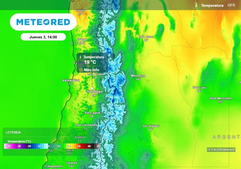 Temperatura en Santiago Este jueves la máxima podría rozar los 20 °C en el centro de la ciudad, según el modelo norteamericano GFS.