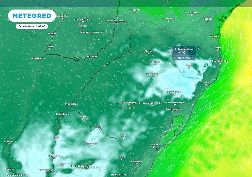 Previsão de temperaturas mínimas nesta quarta-feira.