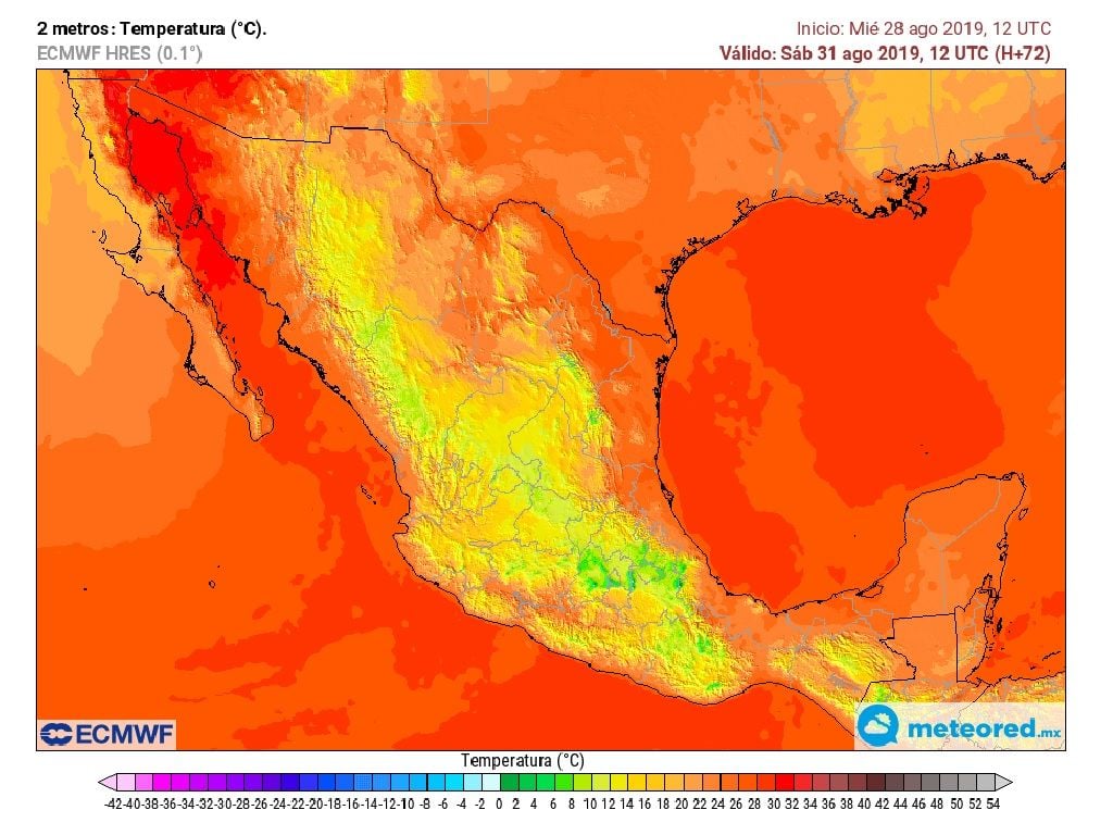 Modelo ECMWF. Temperatura mínima 31 de agosto de 2019