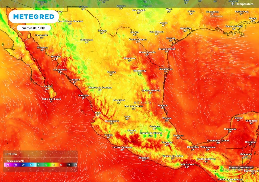 Pronóstico de temperaturas en grados Celsius Los valores de temperatura serán variables, continuando calor en el Pacífico y sureste, refrescándose el norte y Altiplano con las lluvias.