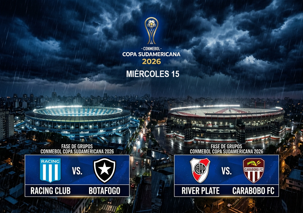 Copa Sudamericana 2026: pronóstico de lluvias y alerta para Racing Club vs. Botafogo y River Plate vs. Carabobo.