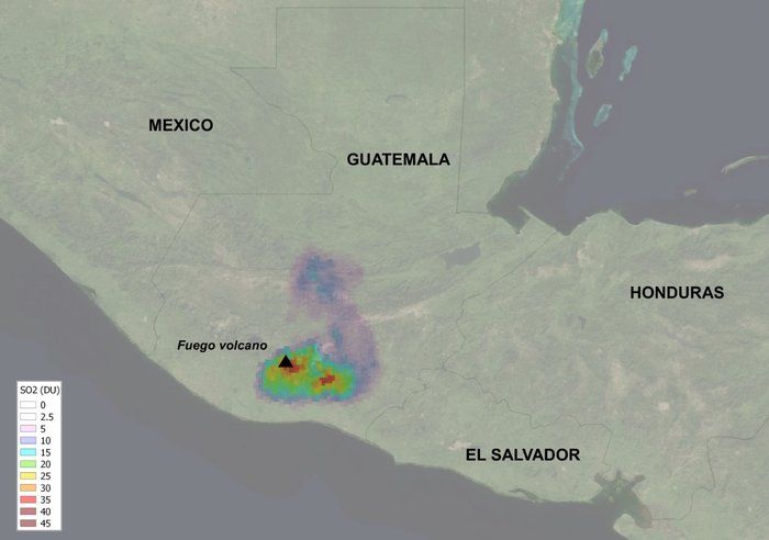 Foto 3: Dióxido de azufre del volcán Fuego Foto 3: Dióxido de azufre del volcán Fuego
