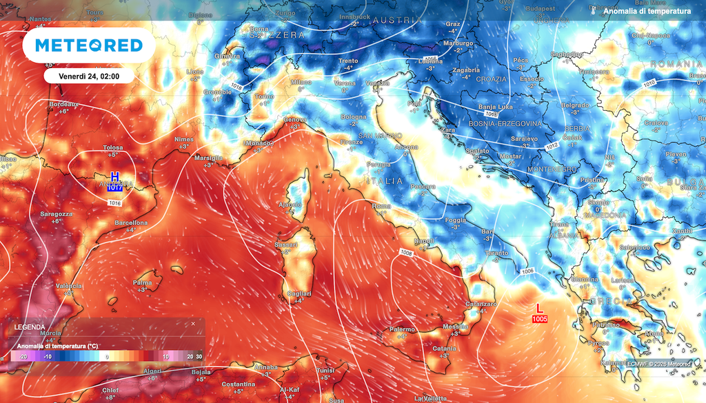 finalmente si delinea una vera rinfrescata, attorno a giovedì 23-venerdì 24 luglio cambia l'aria specie al nordest e Adriatico con temperature in calo anche di qualche grado sotto la media. Resta caldo in Sicilia e Sardegna e in parte anche al nordovest.