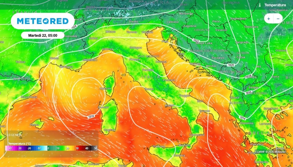 Temperature minime previste martedì 22 mattina.