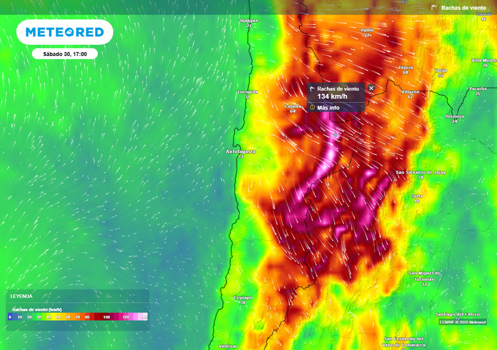Viento blanco en las regiones de Antofagasta y Atacama, Meteored, Chile