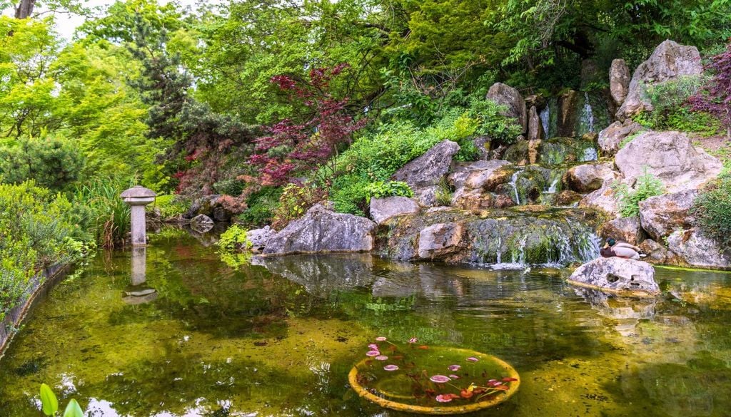 Una delle fontane nella sezione giapponese dell'orto botanico di Roma