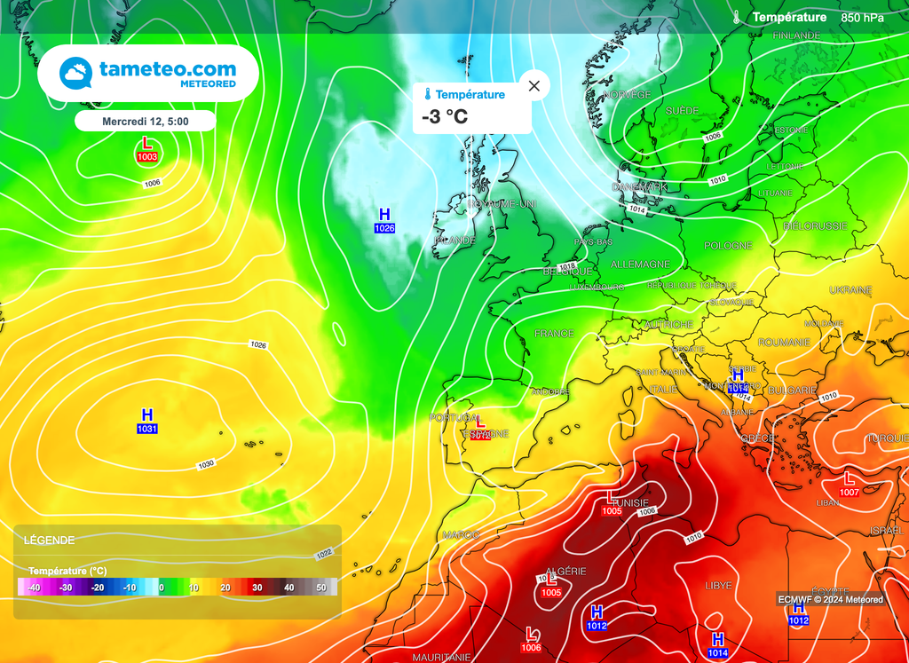 Un air d'origine polaire influencera les températures en France mais pas de réel froid (bien que les valeurs seront sous les normales). Un air d'origine polaire influencera les températures en France mais pas de réel froid (bien que les valeurs seront sous les normales).
