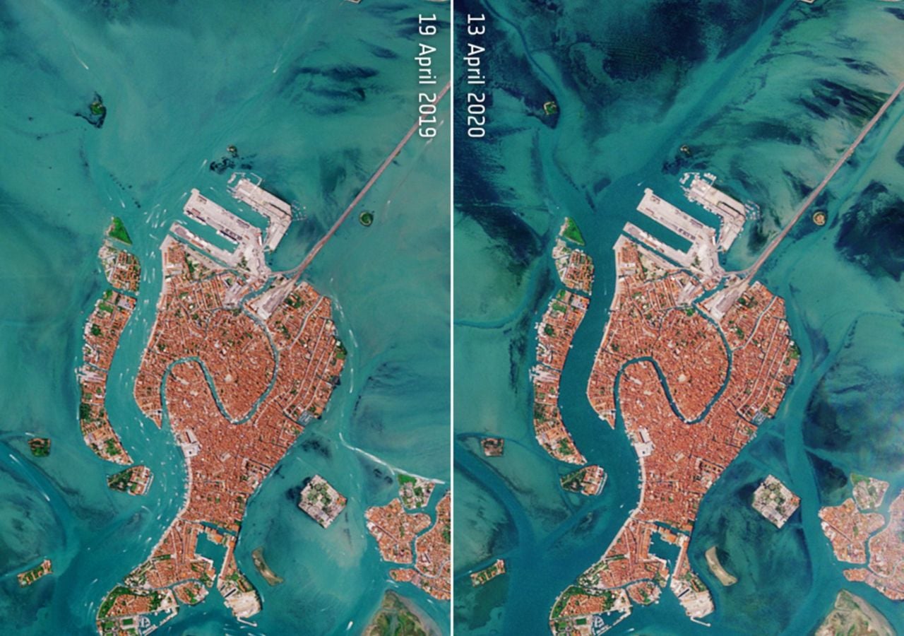 El Gran Canal y el Canal de la Giudecca parecen casi vacíos en comparación con el año pasado.