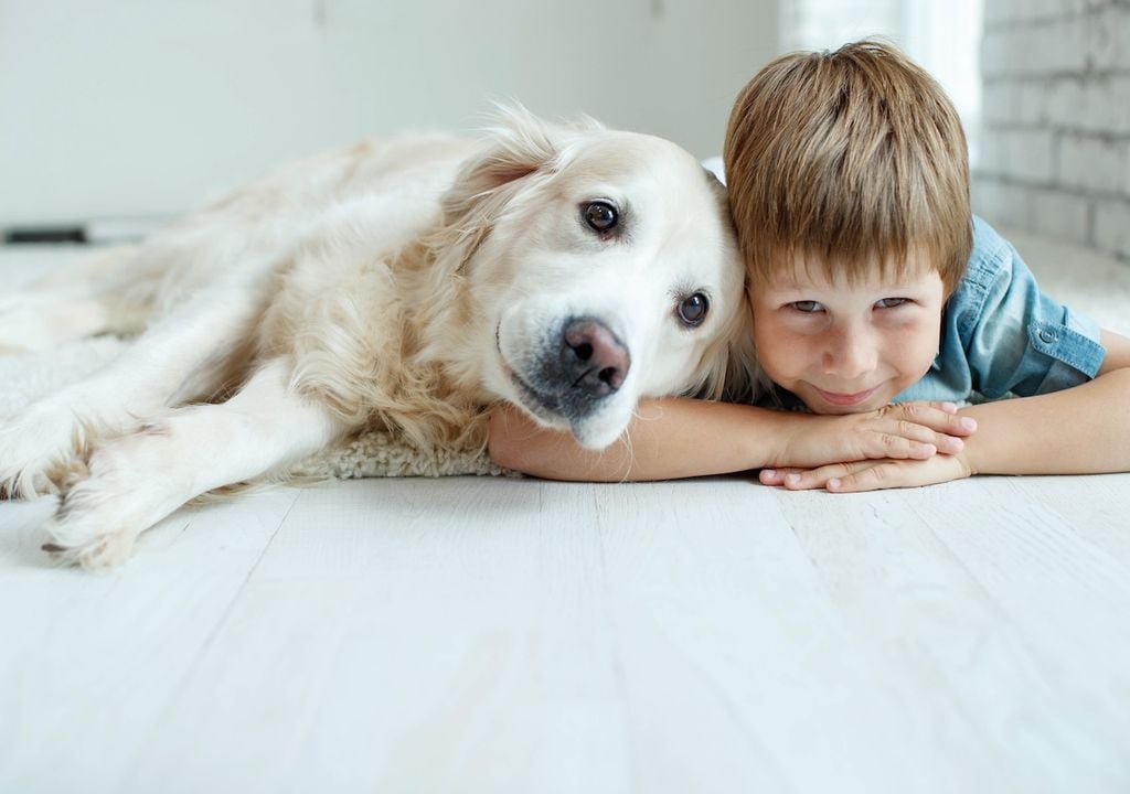 criança e um cachorro