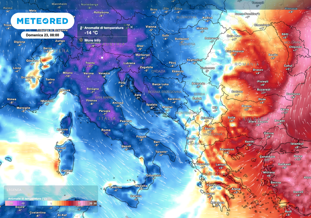Crollo termico impressionante: fino a -14 °C dalla media al Nord. L’Italia entra in una fase gelida. Crollo termico impressionante: fino a -14 °C dalla media al Nord. L’Italia entra in una fase gelida.
