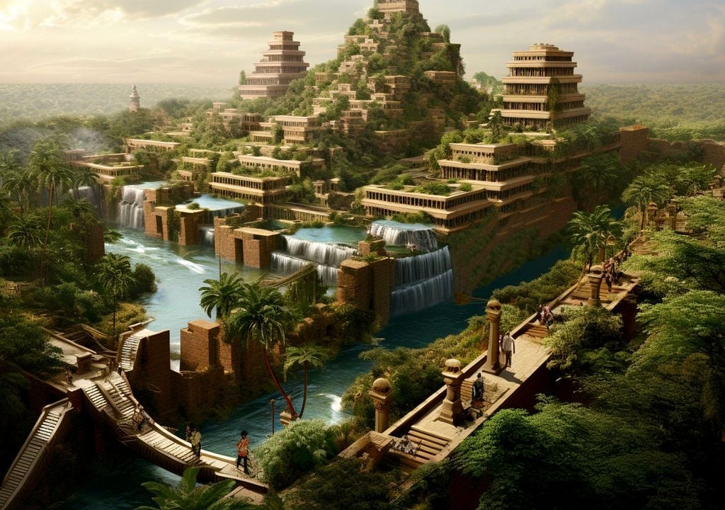 Jardines Colgantes de Babilonia, una de las siete maravillas del mundo antiguo.