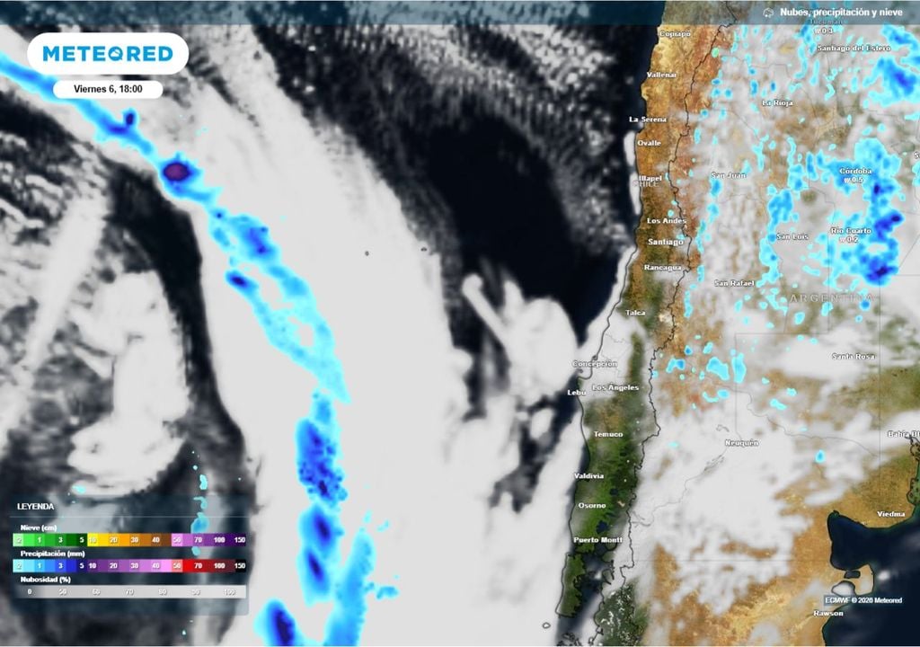 La nubosidad asociada a un frente frío avanzará hacia la zona central desde la tarde del sábado, dejando precipitaciones débiles durante el domingo.