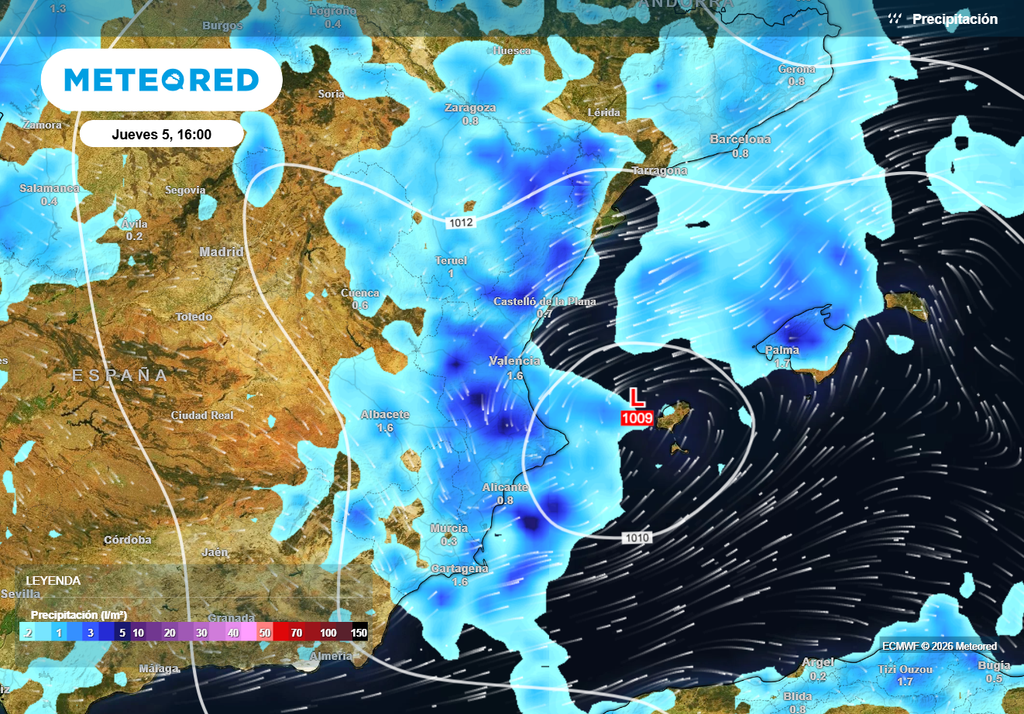 El jueves la baja en superficie, ya más debilitada, se situará entre la Comunidad Valenciana y Baleares.