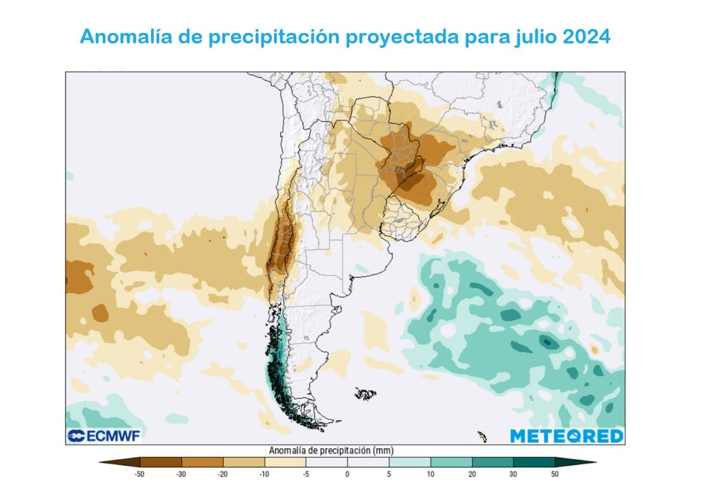 Anomalía precipitación julio 2024 Chile ECMWF Anomalía precipitación julio 2024 Chile ECMWF