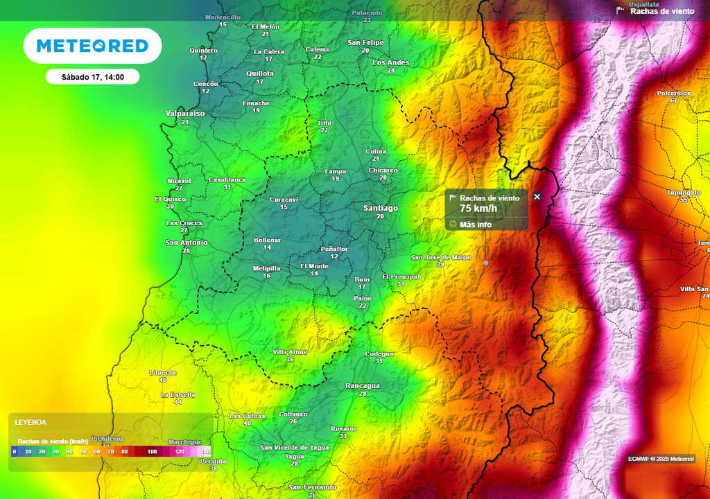 Rachas de viento, Santiago de Chile, Meteored