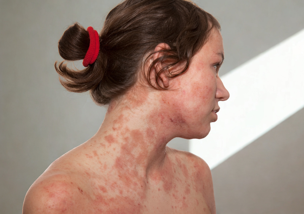 joven con dermatitis atópica. joven con dermatitis atópica.