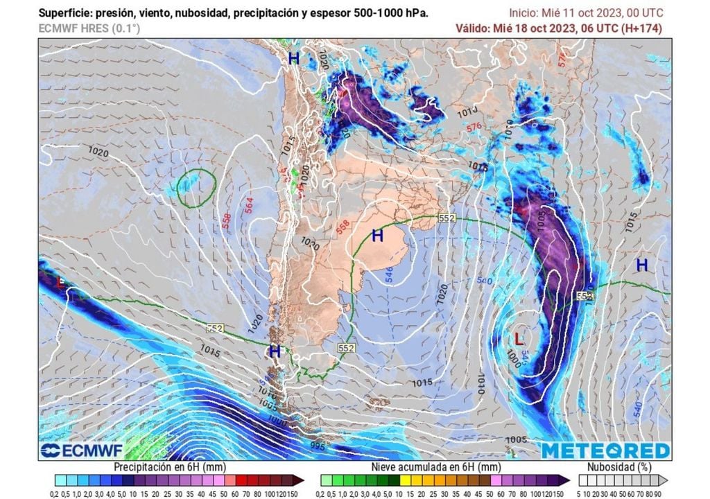 presión y precipitación previstas por el modelo del ECMWF presión y precipitación previstas por el modelo del ECMWF