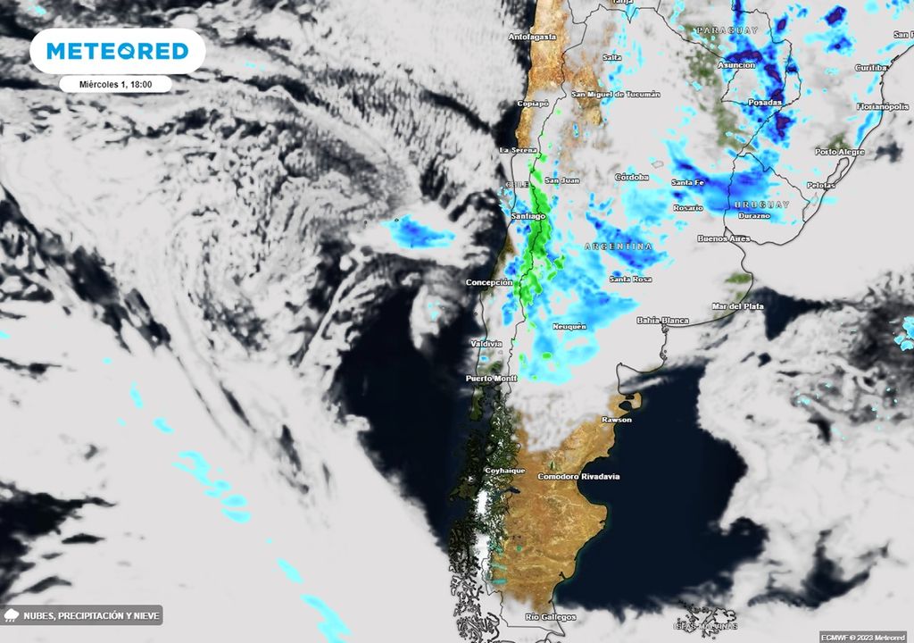 Precipitaciones previstas sobre la zona central de Chile Precipitaciones previstas sobre la zona central de Chile