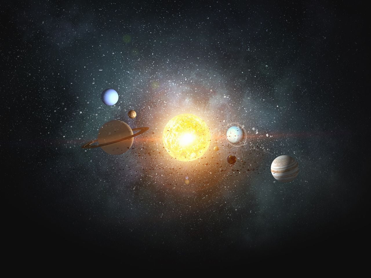 Un desfile planetario ocurre cuando desde nuestro punto de vista en la Tierra los planetas están del mismo lado del Sol.