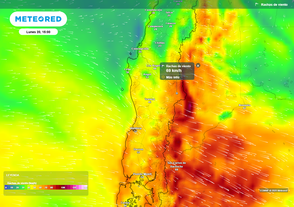 Lunes 20 de octubre con fuerte viento en Chile centro sur, Meteored Lunes 20 de octubre con fuerte viento en Chile centro sur, Meteored