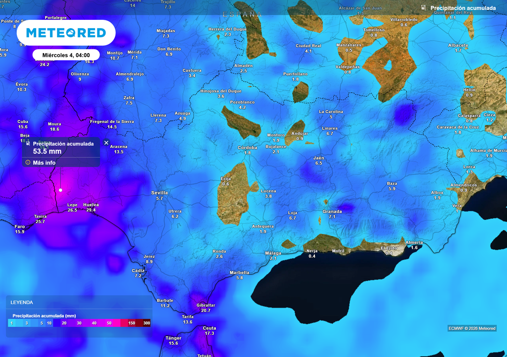 Los acumulados más notables serán en el oeste andaluz.