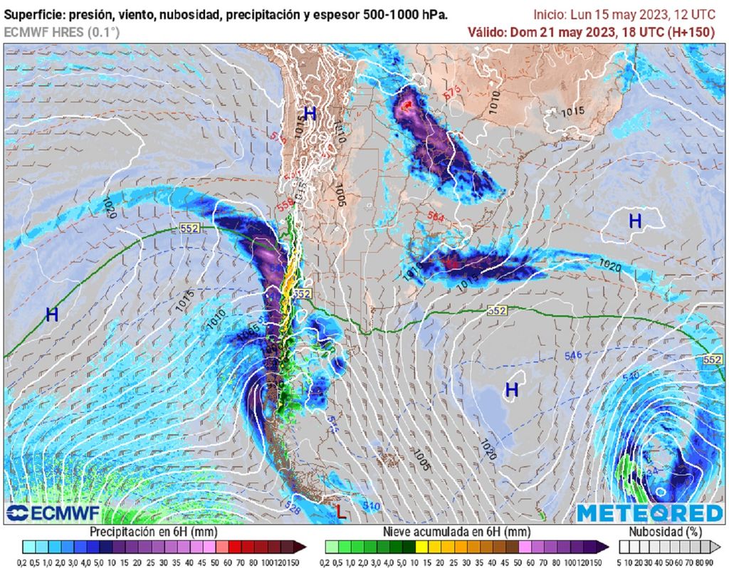 presión y precipitaciones previstas; modelo ECMWF presión y precipitaciones previstas; modelo ECMWF