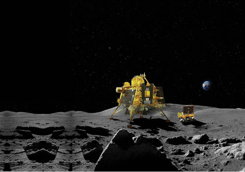 La misión Chandrayaan-3 busca operar un módulo y un rover en el polo sur lunar, una zona nunca antes explorada. / ISRO