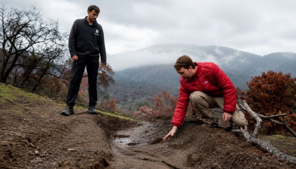 Antes de las lluvias se construyeron 240 metros de zanjas y 117 medialunas de captación sobre 1,4 hectáreas. Durante el temporal, ese sector consiguió infiltrar unos 1.150 m³ de agua. Créditos de la imagen: Asociación Parque Cordillera.