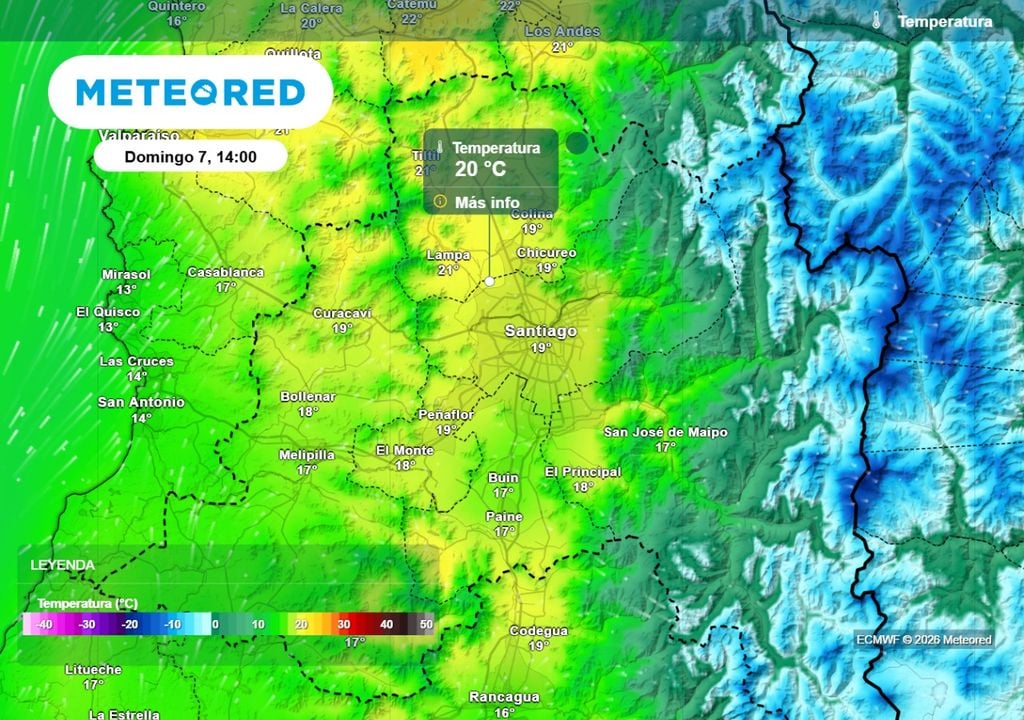 Los registros térmicos llegarían hasta los 20 °C el próximo domingo en Santiago, mientras las nubes disminuyen.