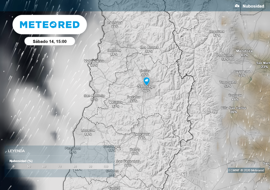 Nubosidad Con una mayor presencia de nubes Santiago este sábado vivirá una jornada más fresca: se esperan 29 °C en Quinta Normal.