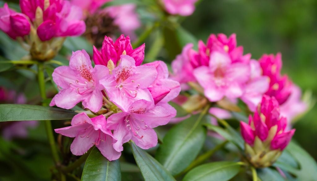 pink Los botones florales de azaleas y rododendros suelen estar formados mucho antes de la llegada de la primavera.