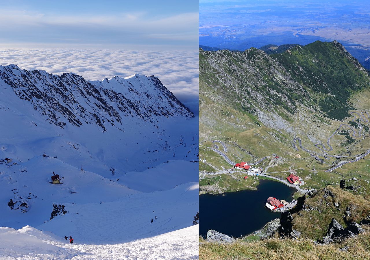 Siempre prudencia en la montaña en cualquier época del año, quizás más ahora, en invierno. Estación de esquí de Balea Lac, Rumania, en invierno y en verano.